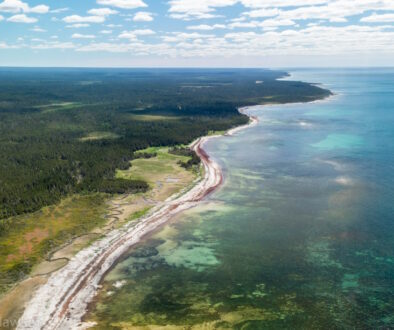 Aerial view of Anticosti Island in the Gulf of Saint Lawrence, Quebec, Canada.