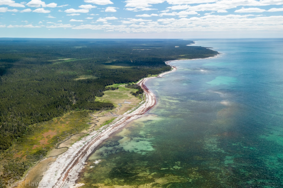 Aerial view of Anticosti Island in the Gulf of Saint Lawrence, Quebec, Canada.